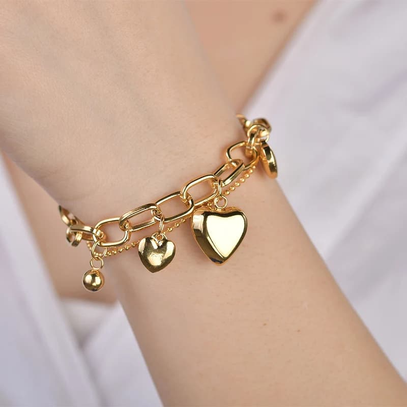 Afirstee bracciale con ciondolo a 3 cuori in acciaio inossidabile per donna, perline Color oro, amante, regalo di gioielli mujer