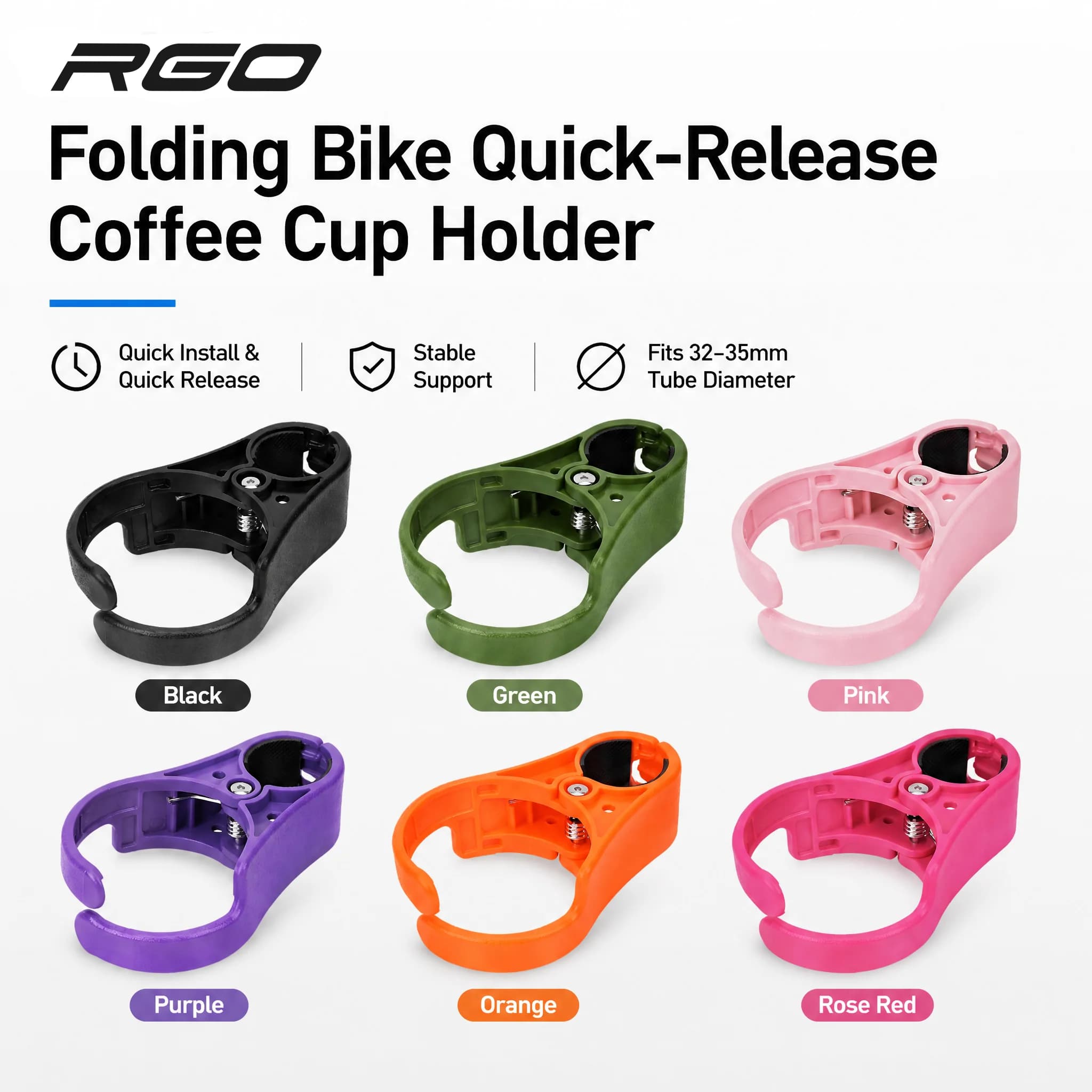 RGO One-Piece Bike Cup Holder Quick Release Coffee Milk Tea Bottle Rack for DAHON P8 P10 Brompton Folding Bike Water Bottle Cage