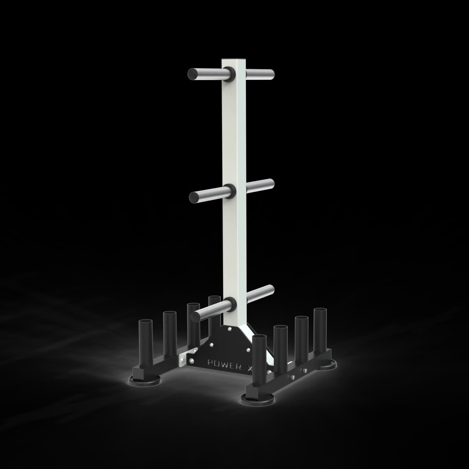 Support for compact bench and rack for fitness interiors with weight plate holders and bumper holders