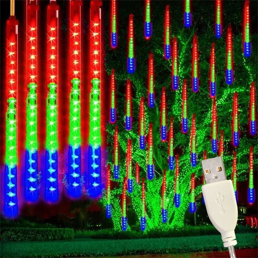 Luci LED USB a Cascata Effetto Pioggia di Meteore per Decorazioni Festive, Matrimoni, Giardini, Stanze, Luci Fatate per Grondaie e Ghirlande