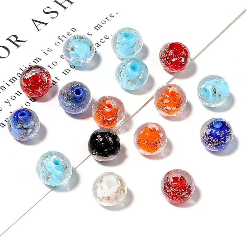 10 pcs/lot 8mm Pearls of Murano Foil Colorful Bright Glass Distant Round Bead for Manufacture of FAI Jewels by The Bracelet Necklace supplies