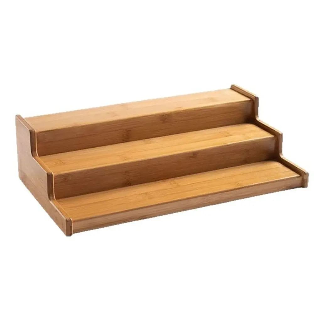 Portaspezie in Legno Massiccio a 3 Ripiani, Espositore Multilivello per Spezie, Organizzatore Durevole e Salvaspazio per Barattoli di Spezie