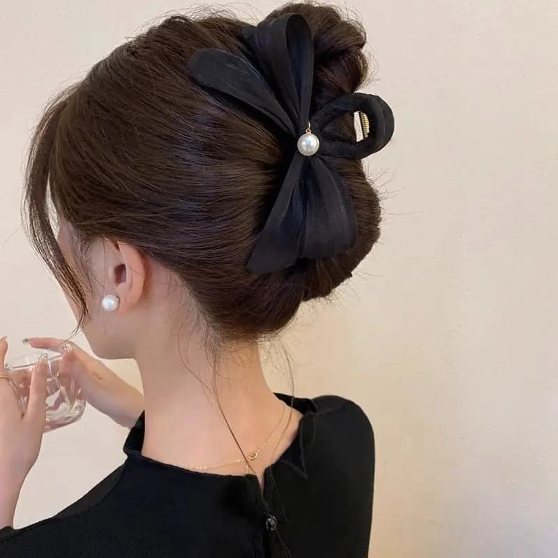 1pc clip con fiocco stropicciato, grande nuovo fermaglio per capelli elegante autunnale, fermaglio per squalo super fata con retro della testa da donna