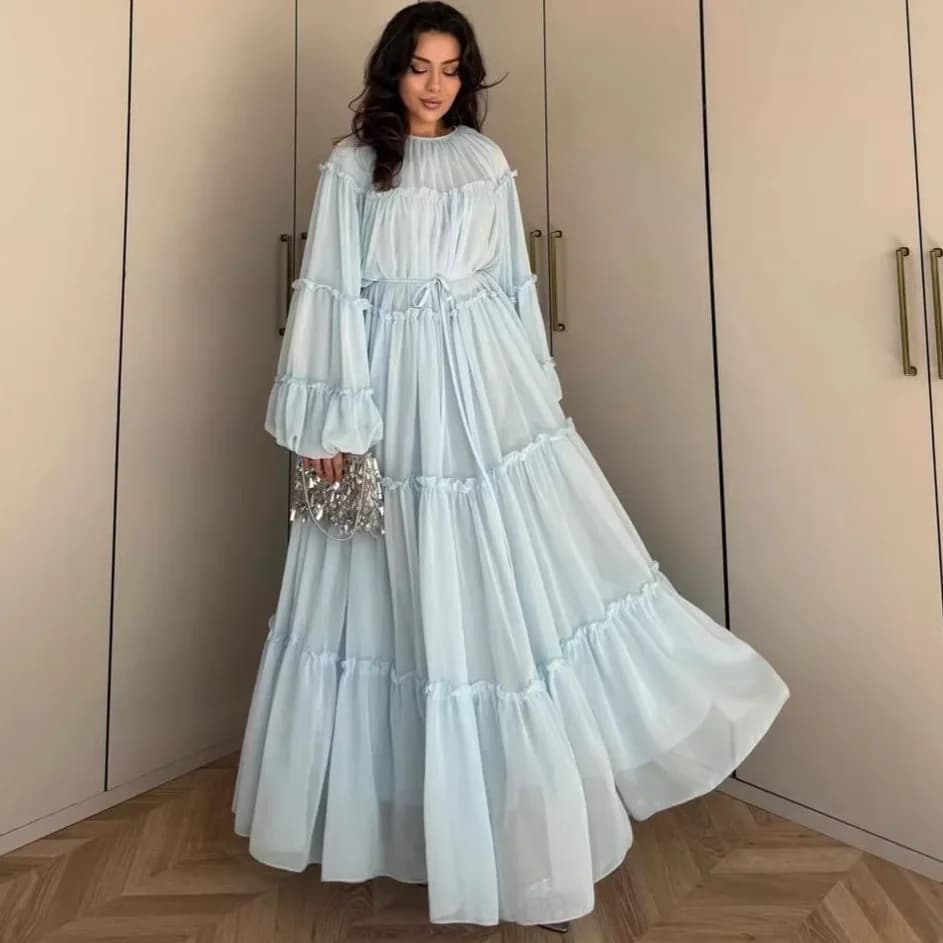 Abito Eid per Donne Musulmane, Vestito da Festa Ramadan, Jalabiya con Maniche a Sbuffo, Caftano Dubai, Abito Lungo Islamico Arabo, Vestito Marocchino