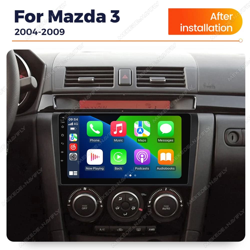 Autoradio MEKEDE Android 14 con schermo IPS per Mazda 3 2004-2009, Carplay wireless, GPS, lettore multimediale, stereo audio, unità principale DVD