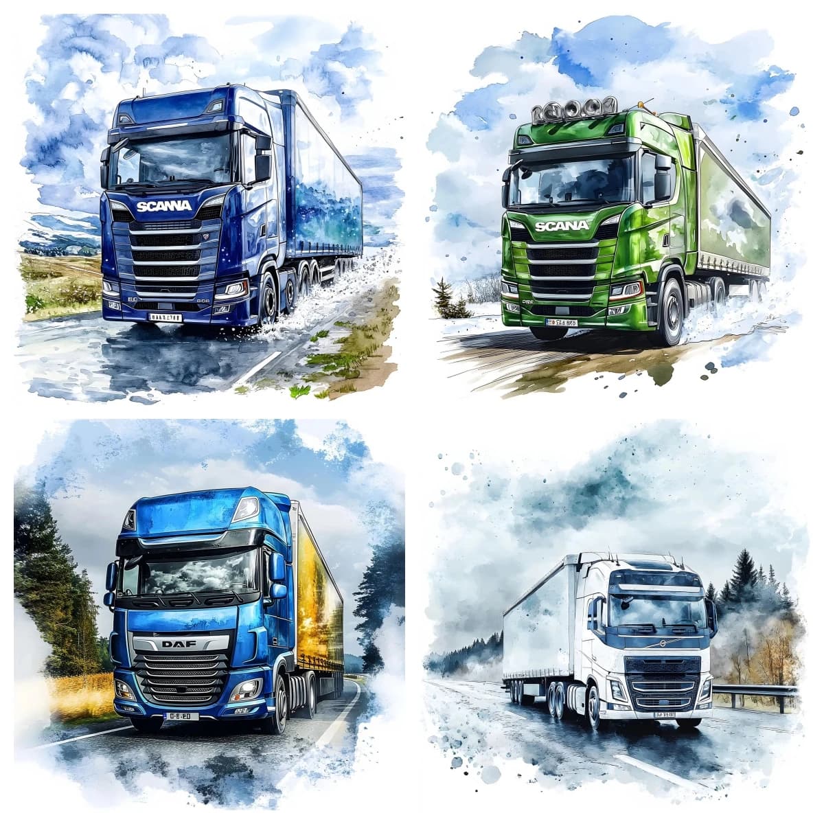 Pittura diamante fai da te acquerello camion europeo con mega rimorchio diamante ricamato mosaico trasporto merci camion foto