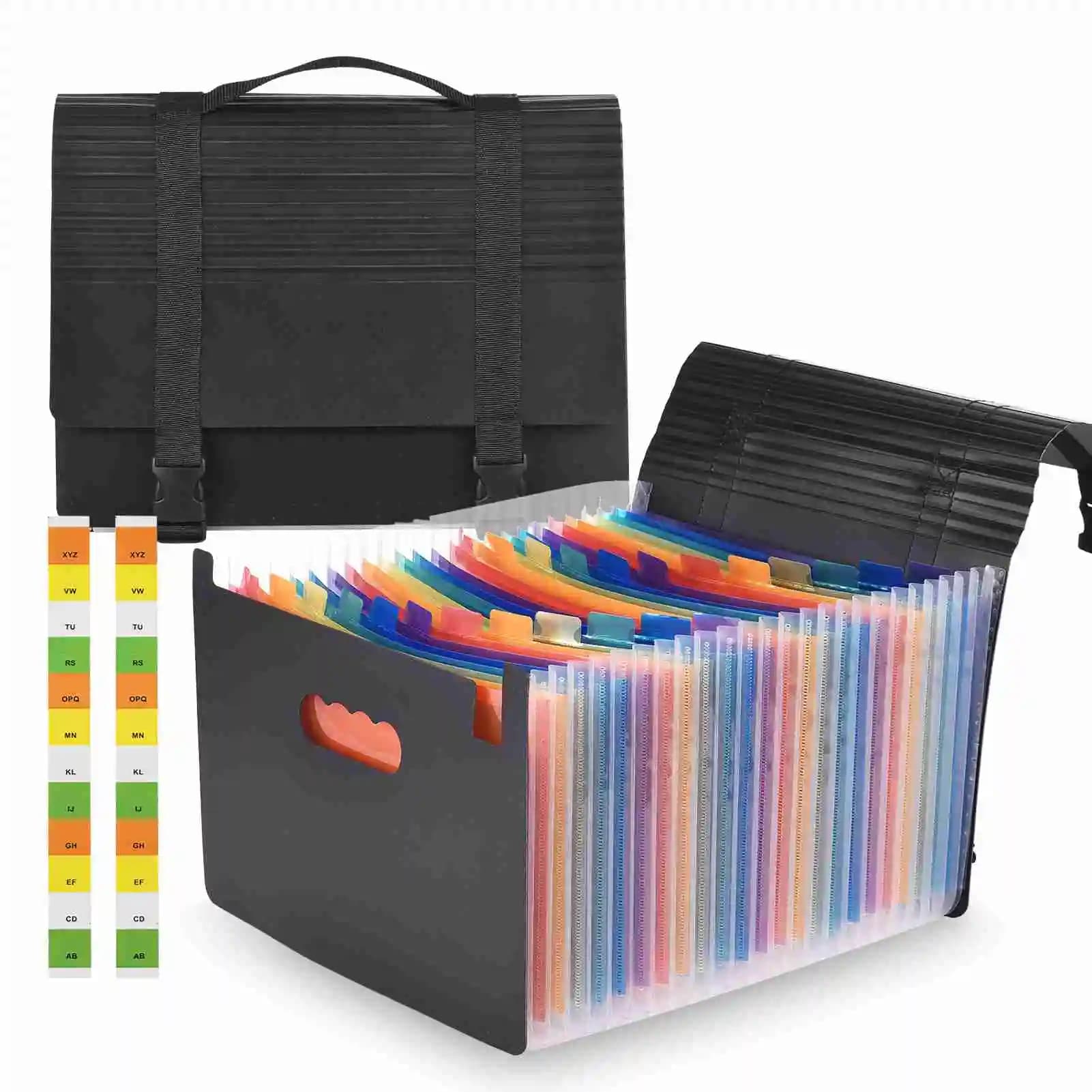 Organizzatore per cartelle Accordian con maniglia, 24 tasche, custodia espandibile per documenti formato A4, colore arcobaleno