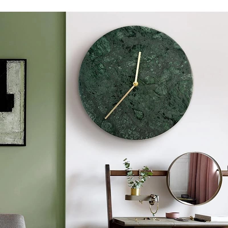 Stile europeo Agata Verde Marmo Orologio da parete Ciondolo Soggiorno Decorazione Rotondo Muto Artigianato Sfondo