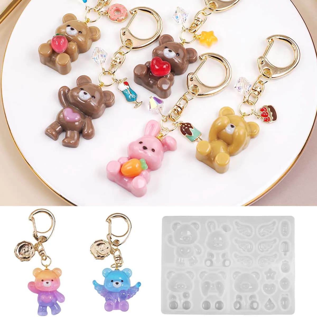 Mini Heart Bear Rabbit Pendant Silicone Mold Accessories DIY Handmade Animal Keychain Earrings Crystal Epoxy Resin Craft Molds