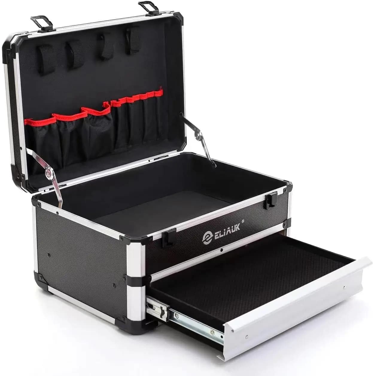 Box of Tools in Silver with Drawers, Rigid Organizer for Tools, Portable Case