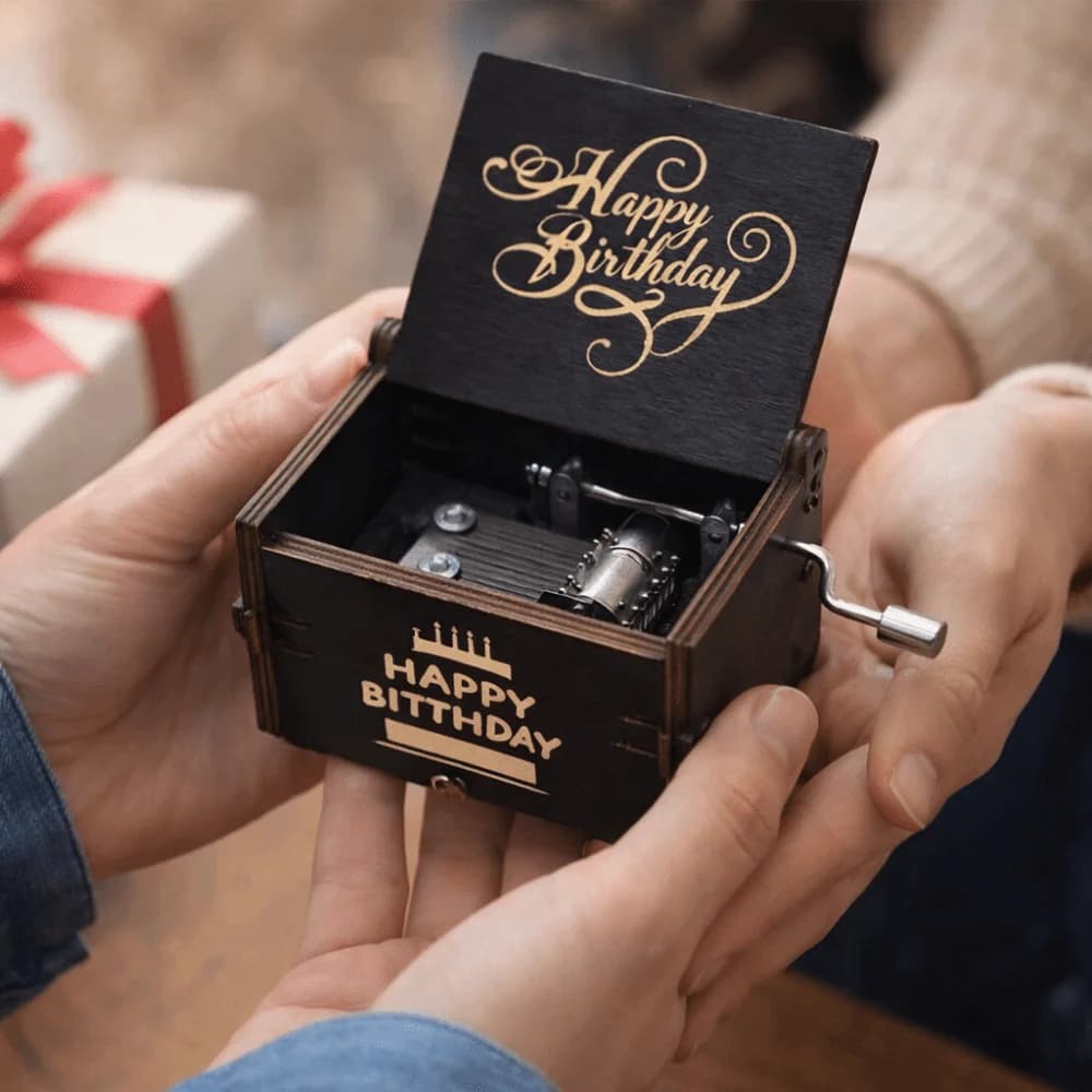 UV Painting Birthday Music Box Retro Laser Engraving Wooden Music Box Mechanical Spring Mechanical Music Box Children's Gifts