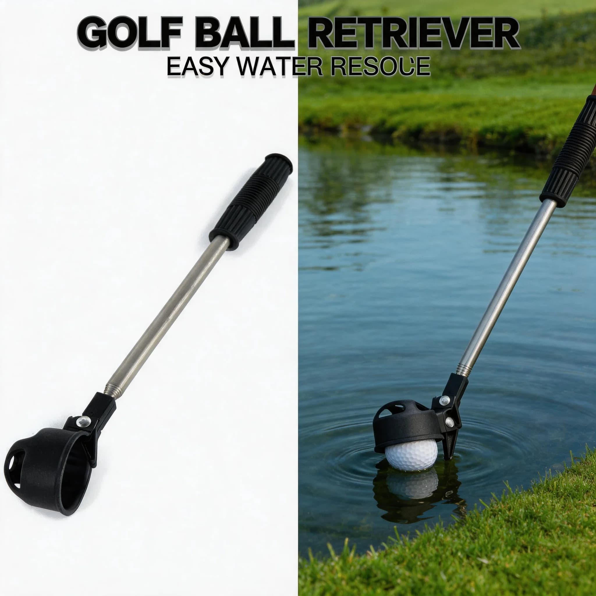 Heavy Duty Auto Lock Golf Ball Retriever Telescopic Stainless Steel Shaft Non Slip Rubber Grip Water Fetching Tool