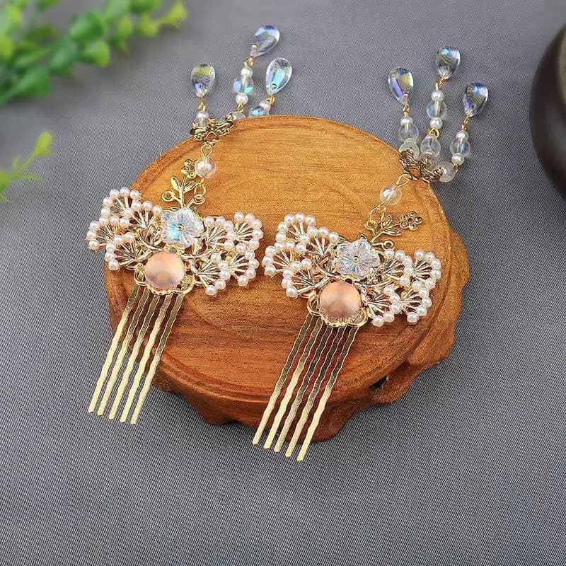 Hanfu Versatile Hair Comb, Golden Hairpin, Tassel Headpiece, Palace Retro Hairpin, Ancient Style Costume Pearl Ming Dynasty Hair Accessory