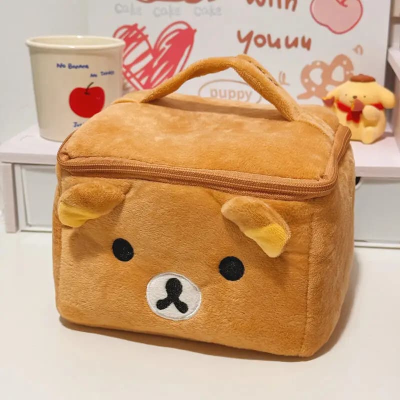 Borsa Organizer per Trucchi Rilakkuma, Contenitore Cosmetico da Viaggio in Peluche Kawaii con Scomparti