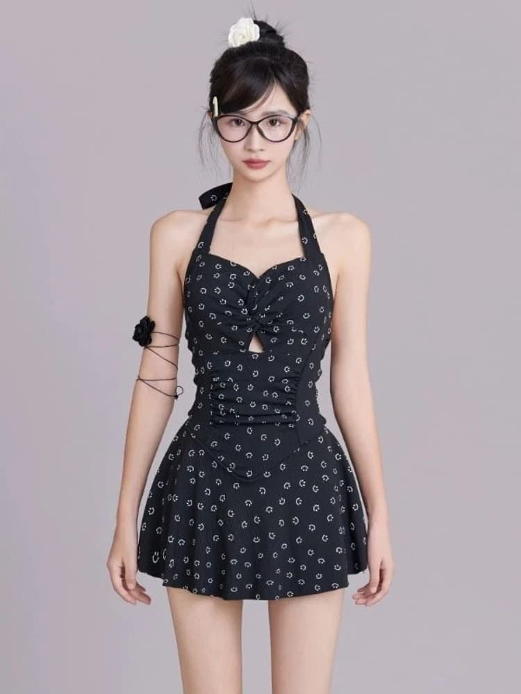 Costume da bagno intero da donna con gonna, modello halter, a vita alta, contenitivo, modellante, push-up, ideale per le sorgenti termali