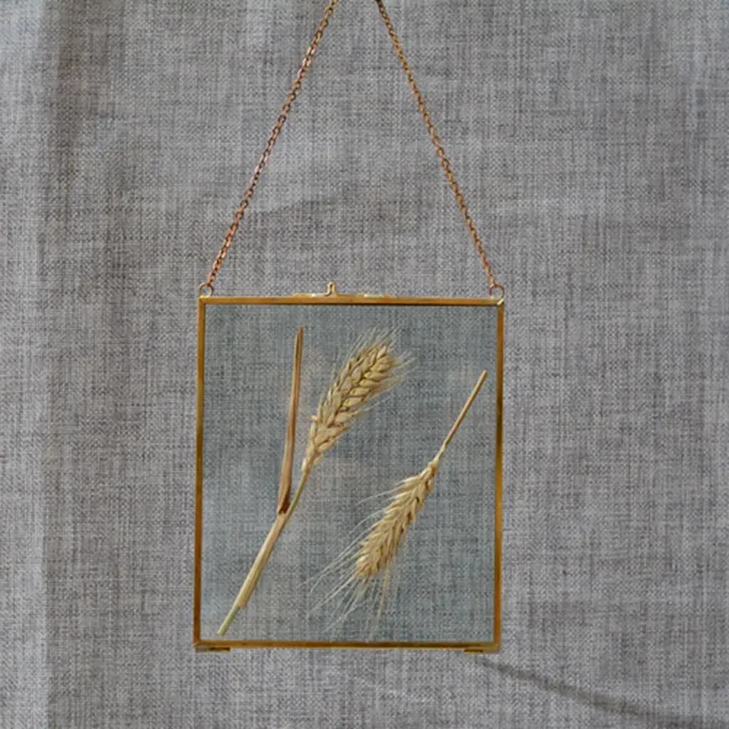 Antique Brass Glass Hanging Floating Picture Frame for Portraits Photos Wall Display Home Decor Vintage Style Memory Keeper