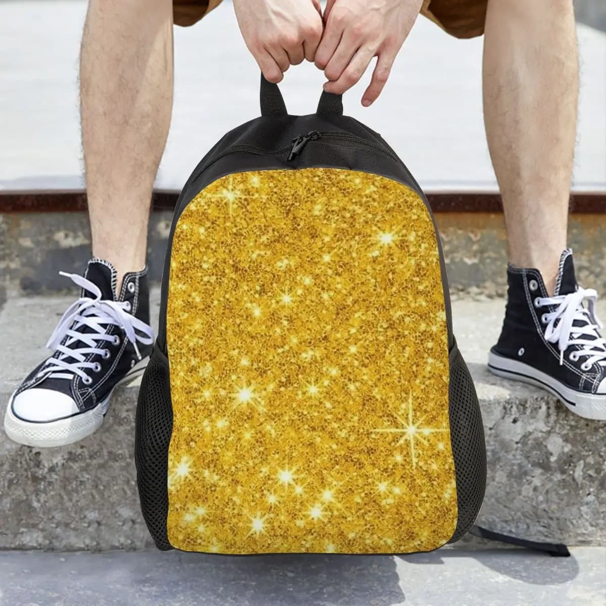Gold Glitter Backpack Daypack Large Capacity Boys Girls BookBag School Bag Shoulder Bags for Men Women