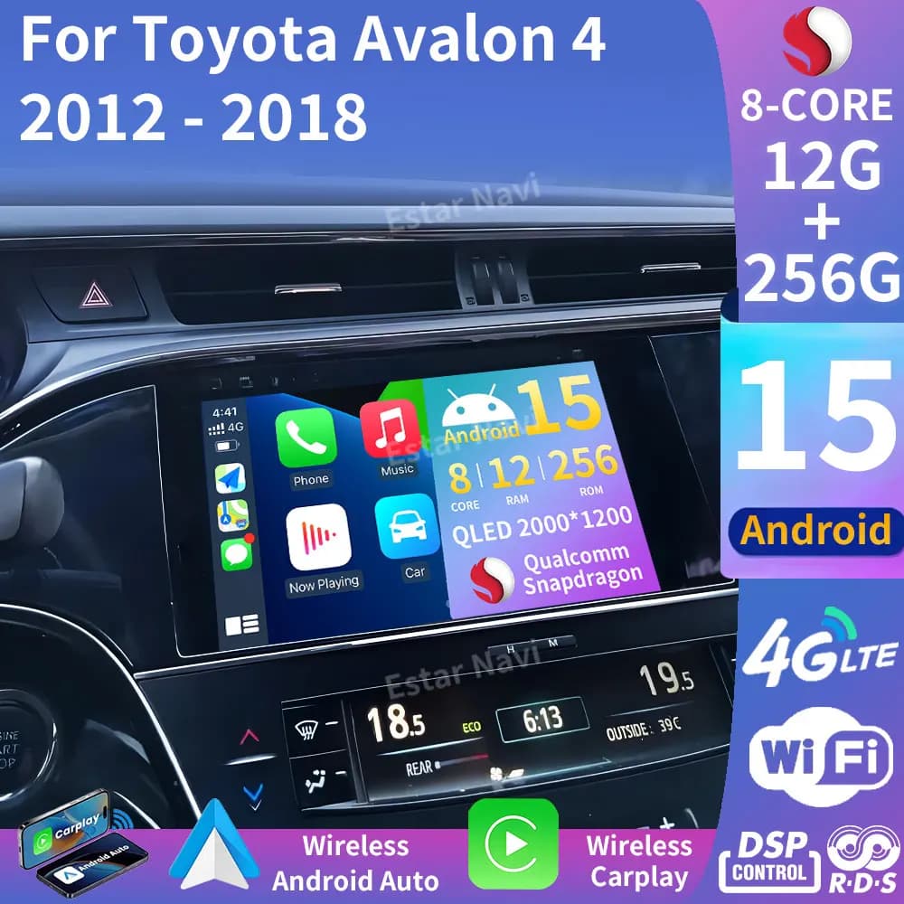 Autoradio Android 15 Per Toyota Avalon 4 IV XX40 2012-2018 Auto Carplay Schermo Automotivo Bluetooth Stereo Lettore Multimediale GPS