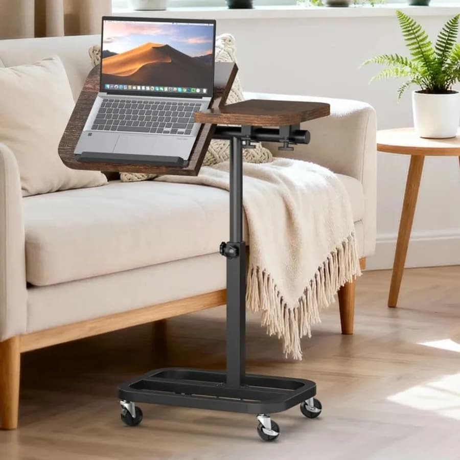 Scrivania Portatile Grande con Ruote, Altezza Regolabile e Piano Inclinabile, Tavolo Mobile Stabile da Letto per Uso Domestico