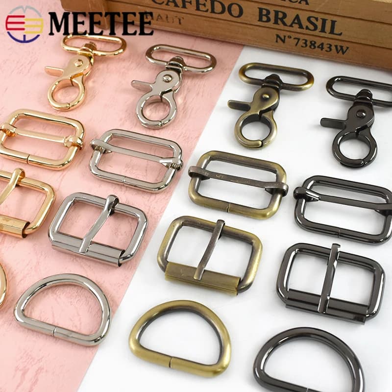 10 Pezzi Fibbie Metalliche 13-38mm per Cinghie Borsa, Ganci a Scatto per Cucito, Fibbie a Scorrimento Tri-Glide, Clip a Perno, Anelli e Accessori
