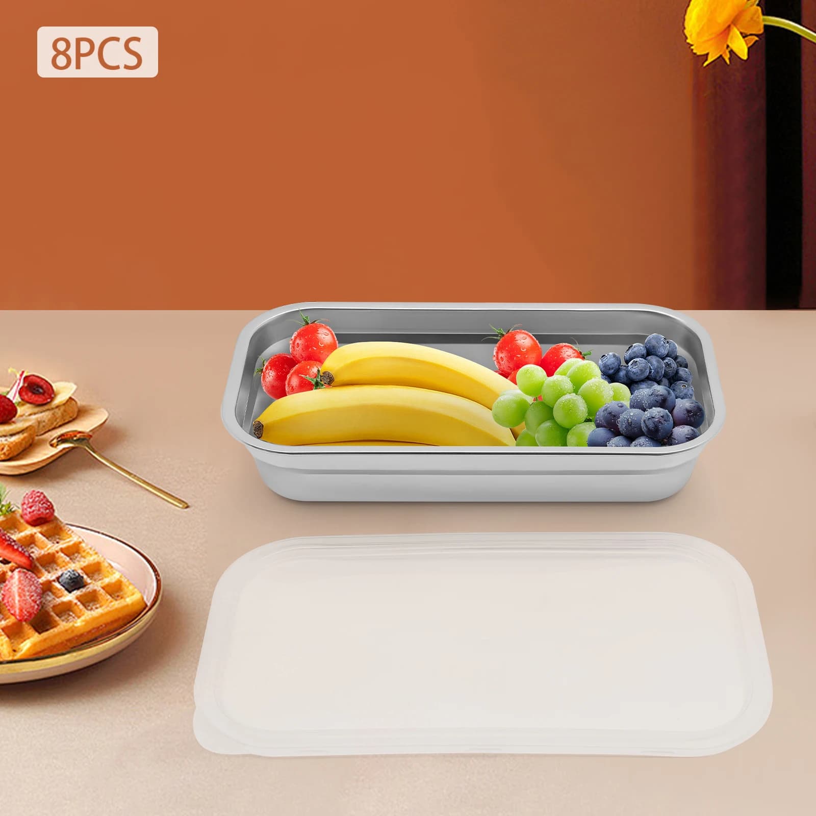Set di 8 Contenitori per Alimenti in Acciaio Inox da 3L con Coperchio 212 ℉ Resistente al Calore per Uso in Cucina, Ristoranti e Catering