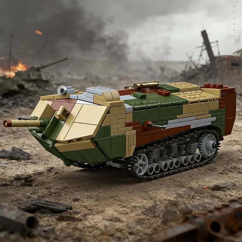 Blocchi da Costruzione Carro Armato Pesante Saint-Sammon della Prima Guerra Mondiale - Modello Militare Francese Classico - Assemblaggio Trattore - Giocattolo per Ragazzi