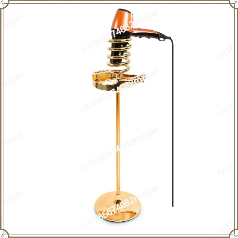 Support for hair dryer in stainless steel with a golden mirror effect, suitable for use in hairdressing salons as an object holder and hair dryer display