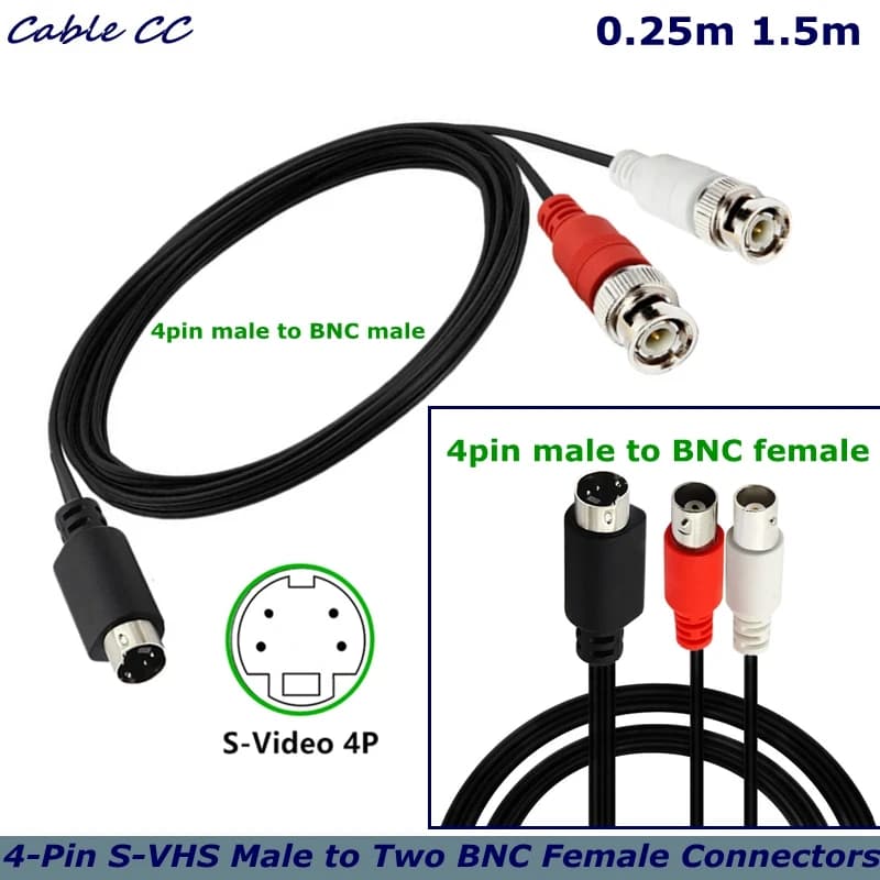Cavo S-Video Mini DIN 4 pin maschio 'Y' da 1,5 m MD da 4 pin a 2BNC maschio femmina utilizzato per sistemi di monitoraggio, decoder TV, schede di acquisizione