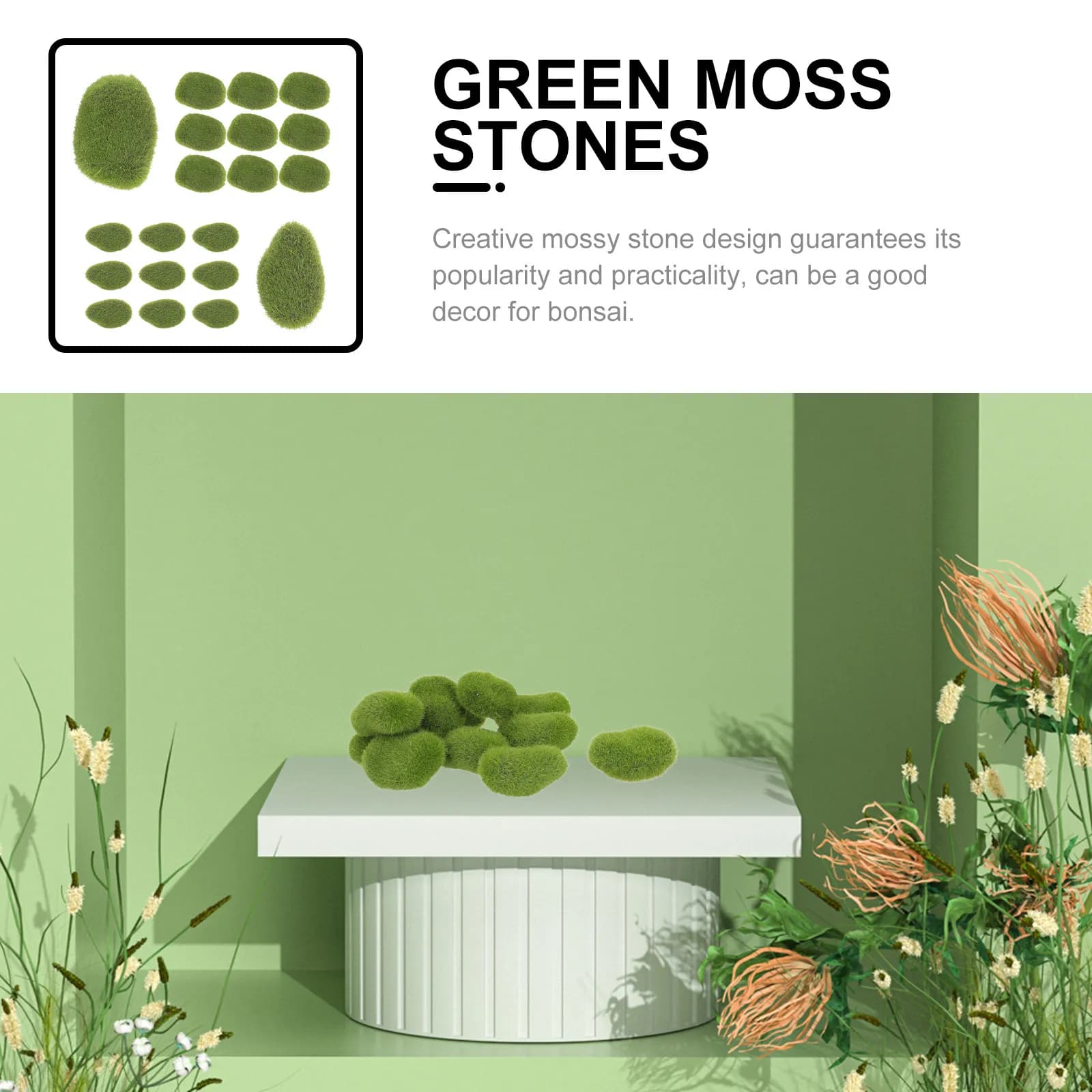 20 Pieces Finte Effect Musk, Artificial Decorative Rocks for Garden, Bonsai, Plants and Wall Ornaments