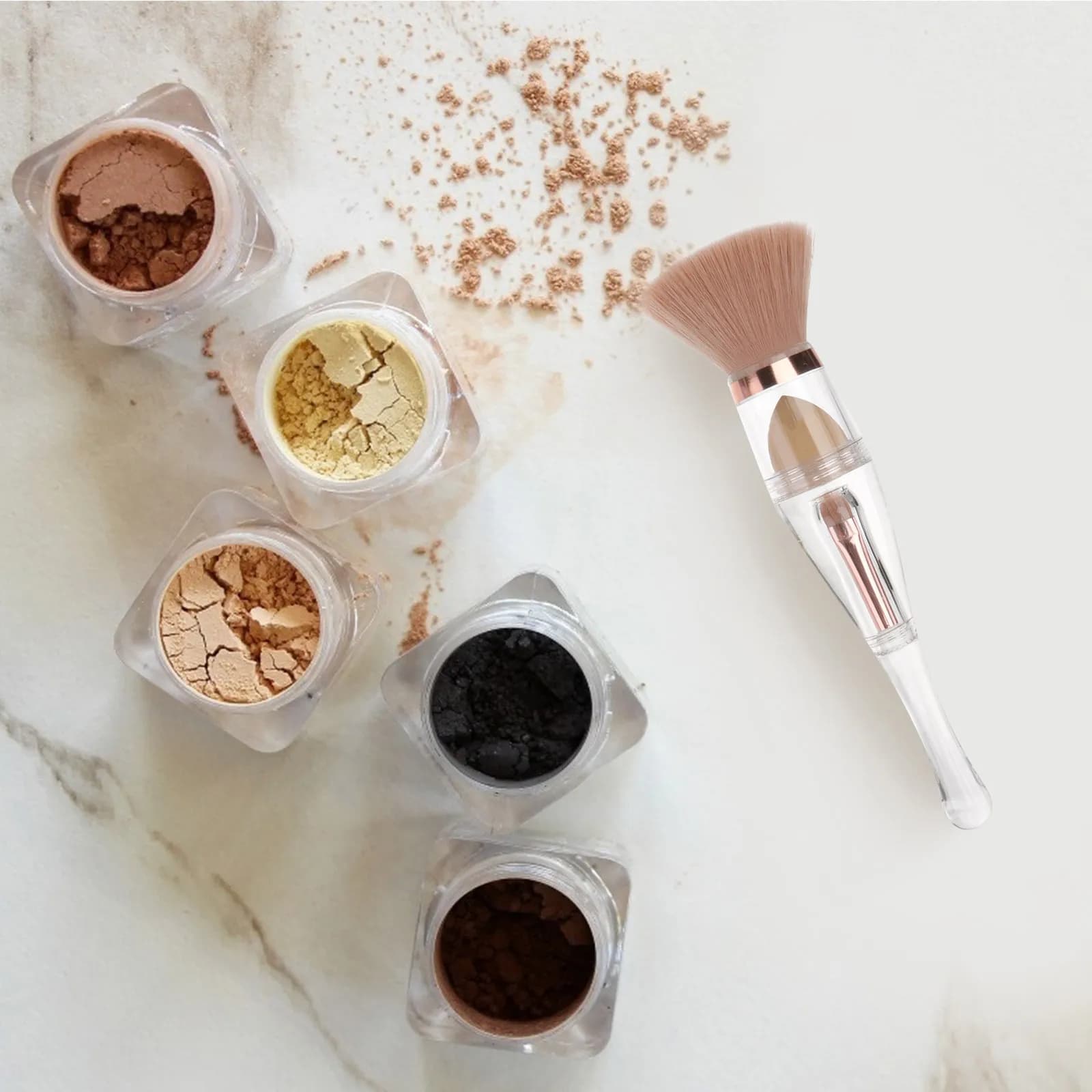 Set di Pennelli per Trucco Portatile Tutto-in-Uno, 3-in-1 per Viso, Sfumatura, Contouring e Ombretto, Set Professionale