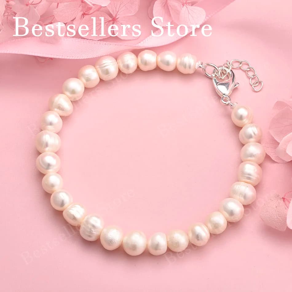 Bracciale con perle squisite da 8 pollici in argento sterling 925, accessori per gioielli da festa da donna, regali di nozze alla moda