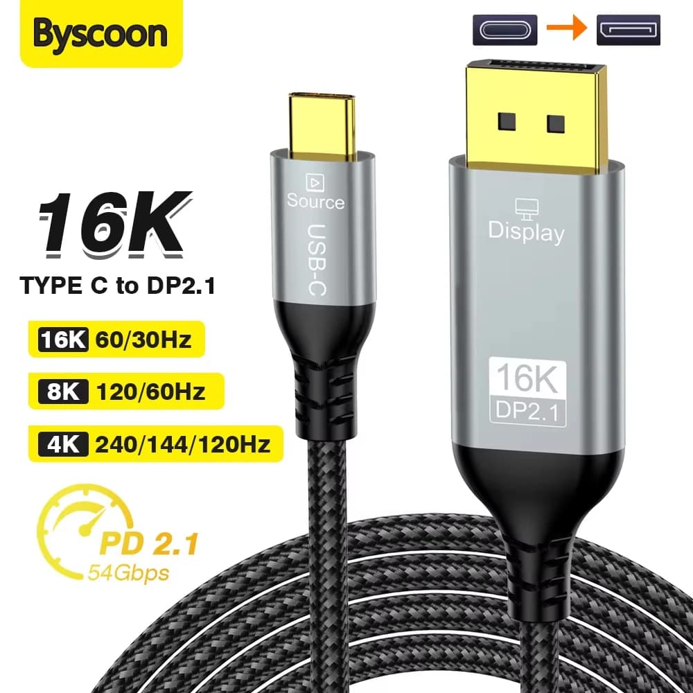 16K Ultra HD Video Cable Type C to DP 2.1 Cable 16K@60Hz 8K@120Hz Compatible With iPhone 17 16 Mac Pro Air Samsung Projector