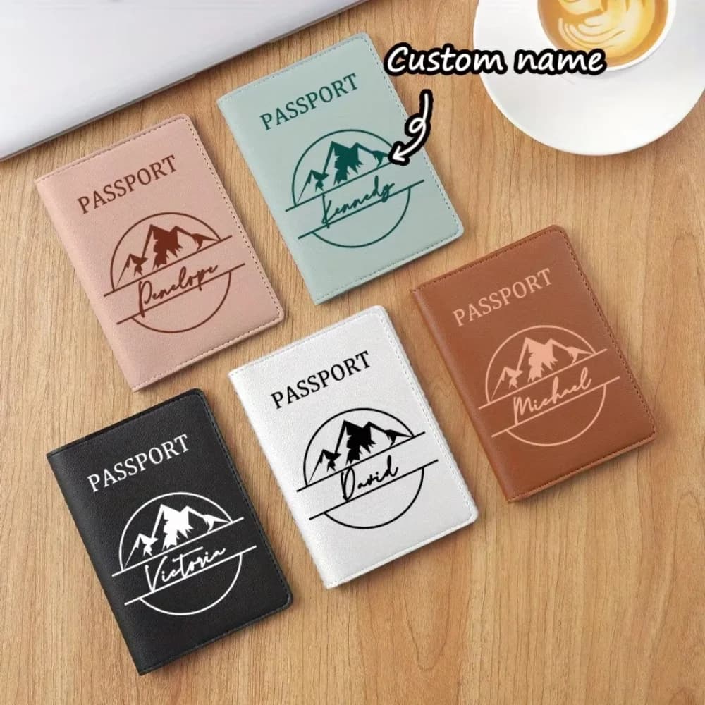 Custom Mountain Pattern Name Passport Holder, Card Slot Travel Wallet Unisex Gift for Vacation School Outdoor Travel