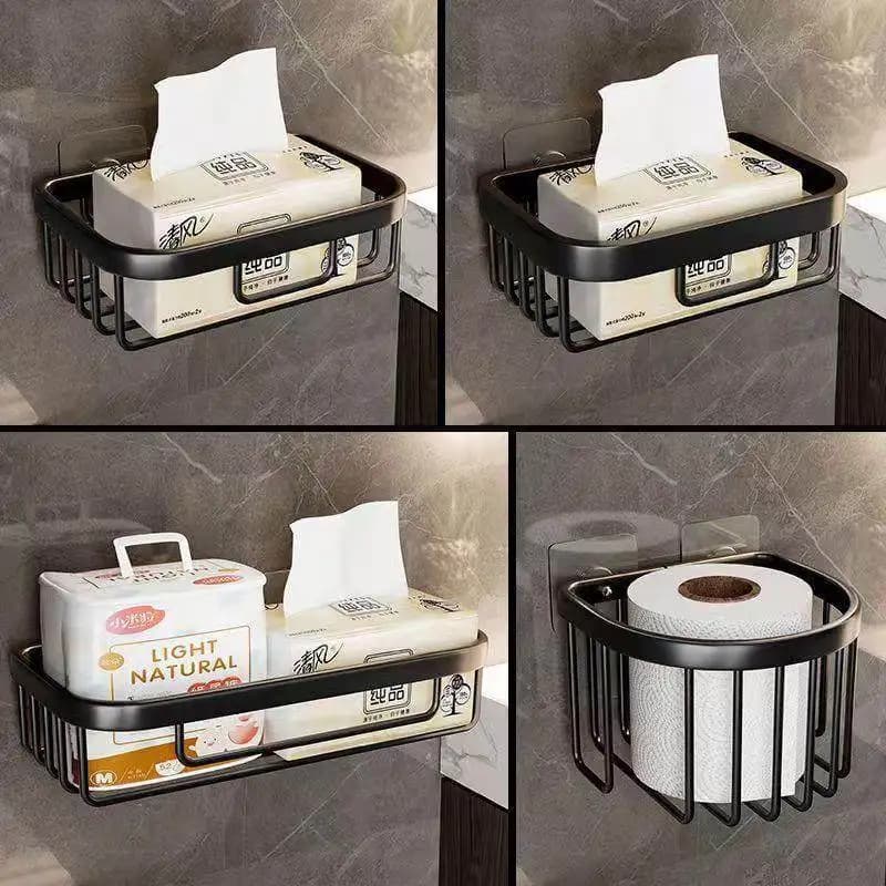 Cestino portaoggetti da bagno in acciaio al carbonio senza fori, impermeabile e antiruggine, mensola a parete per porta rotoli di carta igienica