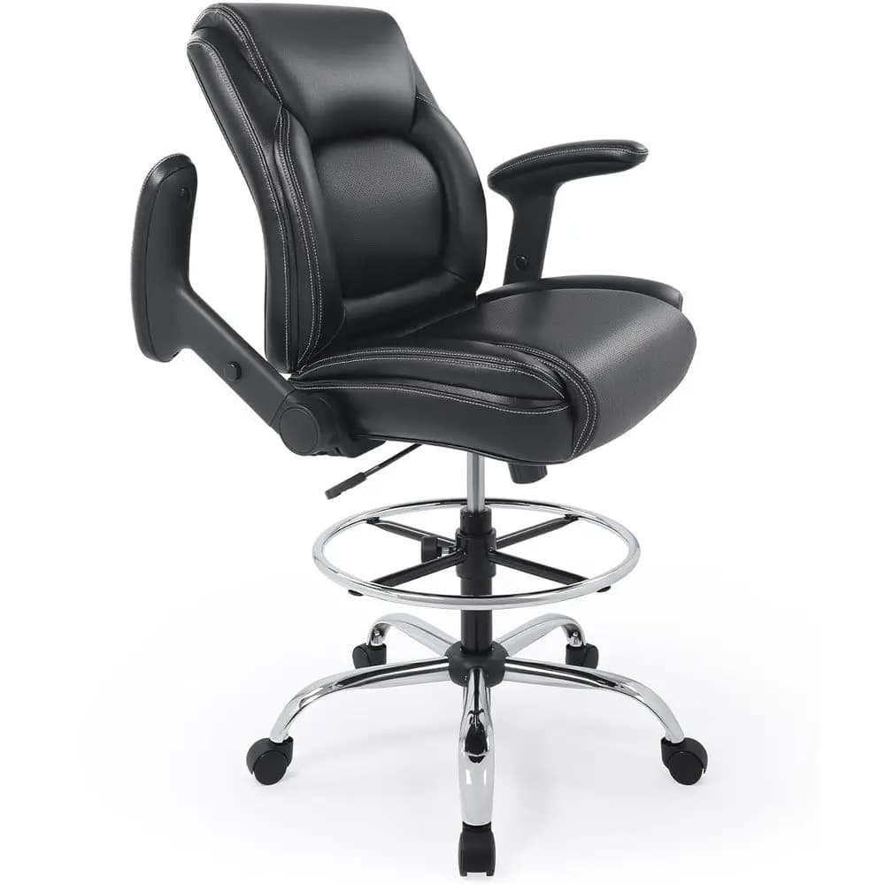 Sedia da Ufficio Ergonomica di Lusso in Pelle Regolabile con Braccioli Multifunzione e Poggiapiedi, Ideale per Scrivanie Regolabili in Altezza