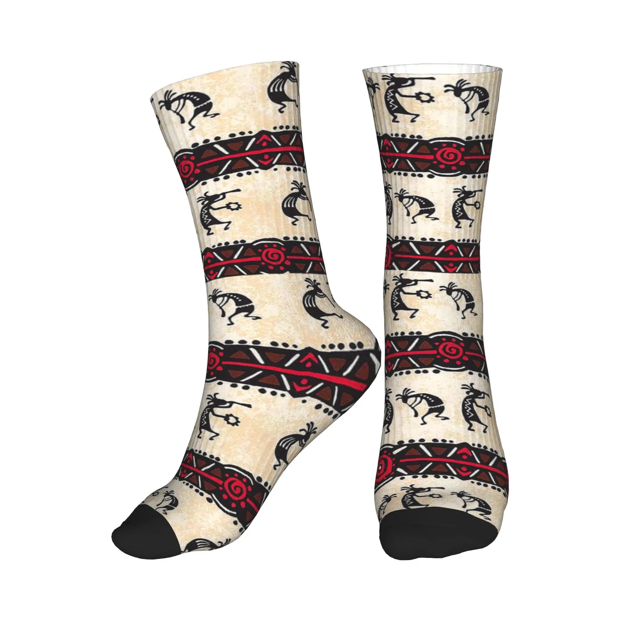 Calzini Kokopelli con stampa divertente, tribali africani, nativi americani, per donna e uomo, calzini elasticizzati per l'estate, l'autunno e l'inverno