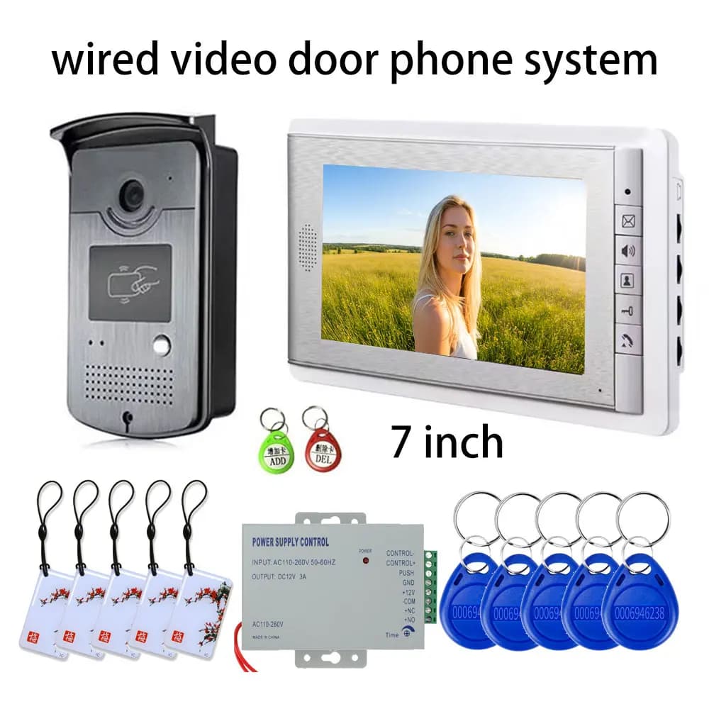 New 1 Unit Apartments Intercom Video Doorbell with RFID Card Unlock 7inch 4Wired Video Door Phone System
