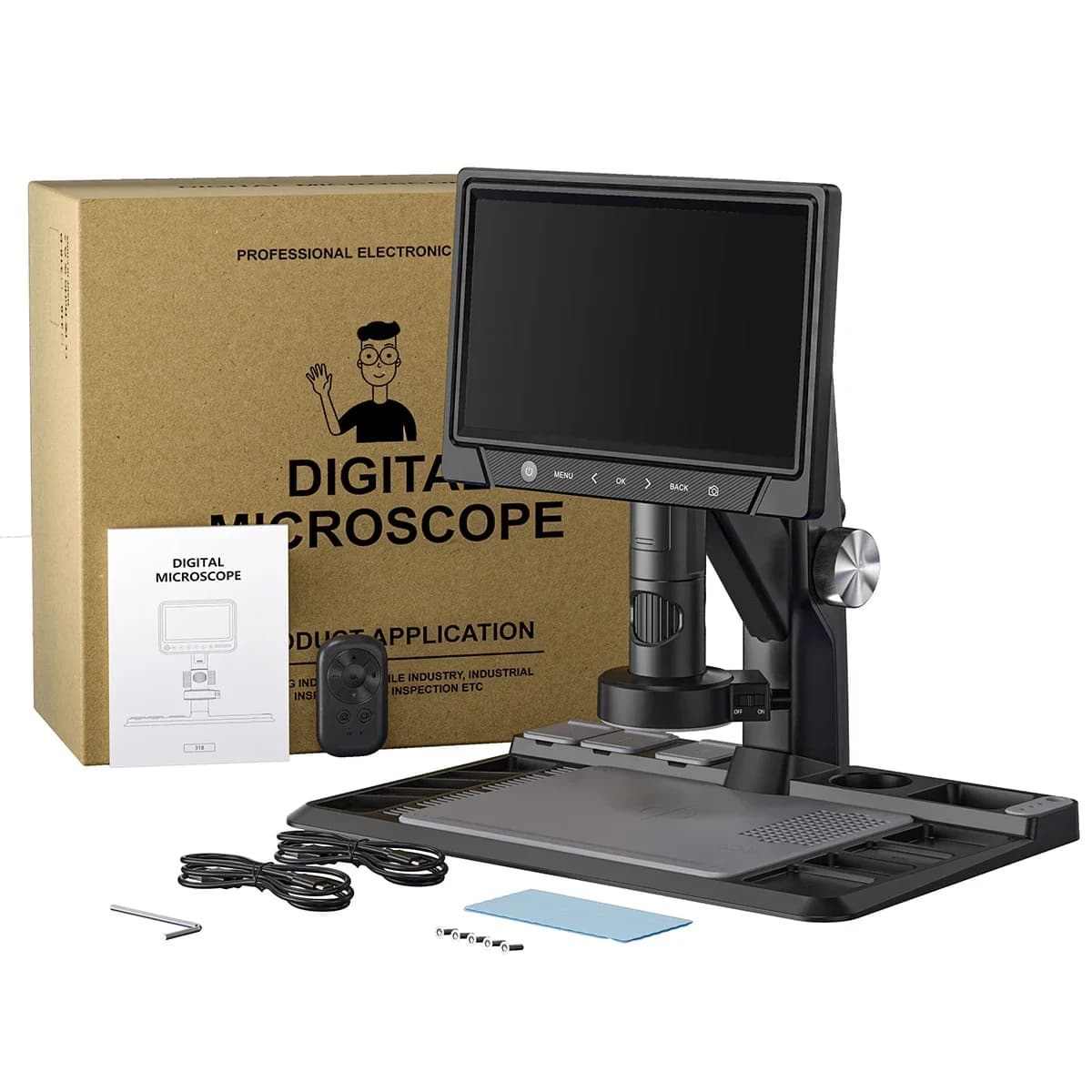 Microscopio con Lente Parfocale per Riparazione Mobile, Microscopio Digitale 12MP con Controllo Touch e Schermo LCD da 10,1 Pollici LB