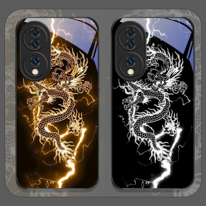 Custodia per telefono in vetro temperato con motivo drago creativo per Huawei Honor 200 Lite 300 100 90 Pro 70 80 GT Magic 7 6 5 PRO X8 X9 Cover