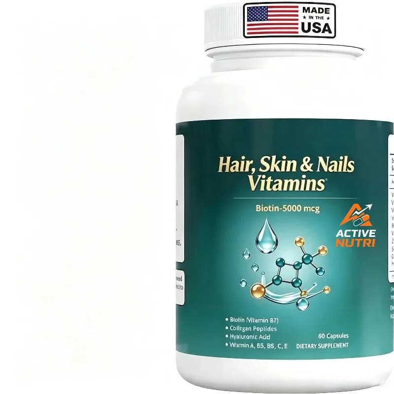 Vitamin Supplements for Women's Hair, Skin, and Nails, Containing Biotin, Collagen Peptides, and Hyaluronic Acid -60 Capsules
