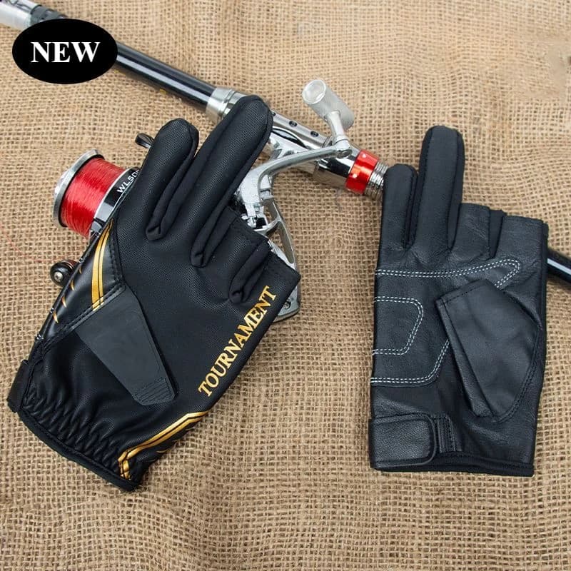 DW Leather Fishing Gloves Magnetic Fish Hook Three Finger Half Fingers Fitness Glove Outdoor Wear-resistant Warm Cycling Gloves