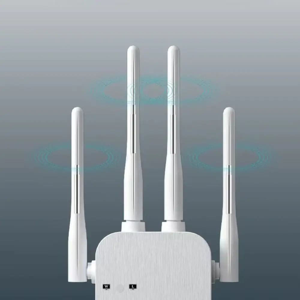 Ripetitore WiFi a 4 Antenne con Ampia Copertura, Amplificatore WiFi ad Alta Velocità e Stabile, Dissipazione del Calore, Estensore WiFi Dual Band per Intrattenimento