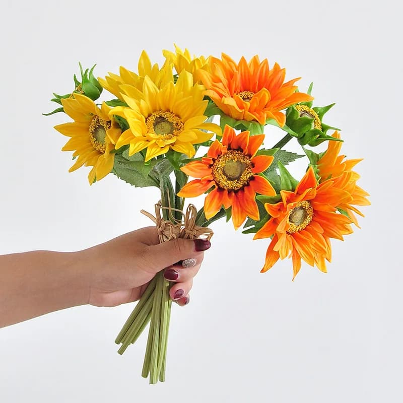 Artificial Silicone Sunflower Bouquet, Artificial Flower, Real Touch, Fake Plant, Wedding Decoration Flowers, Home Garen, 10Pcs