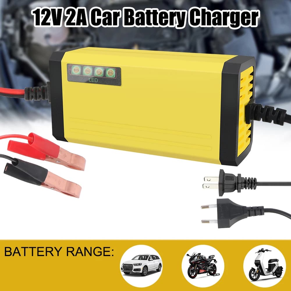 Caricabatteria per auto 12V 2A Caricatore per riparazione impulsi di alimentazione 220V Batteria al piombo acido asciutto e bagnato Display a LED Caricabatteria per camion Moto