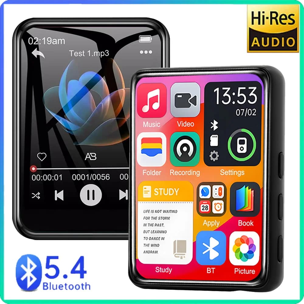 Lettore MP3 portatile da 128 GB Altoparlanti stereo musicali Bluetooth 5.4 Mini registrazione Riproduzione video MP4 con supporto schermo LED 8-128 GB