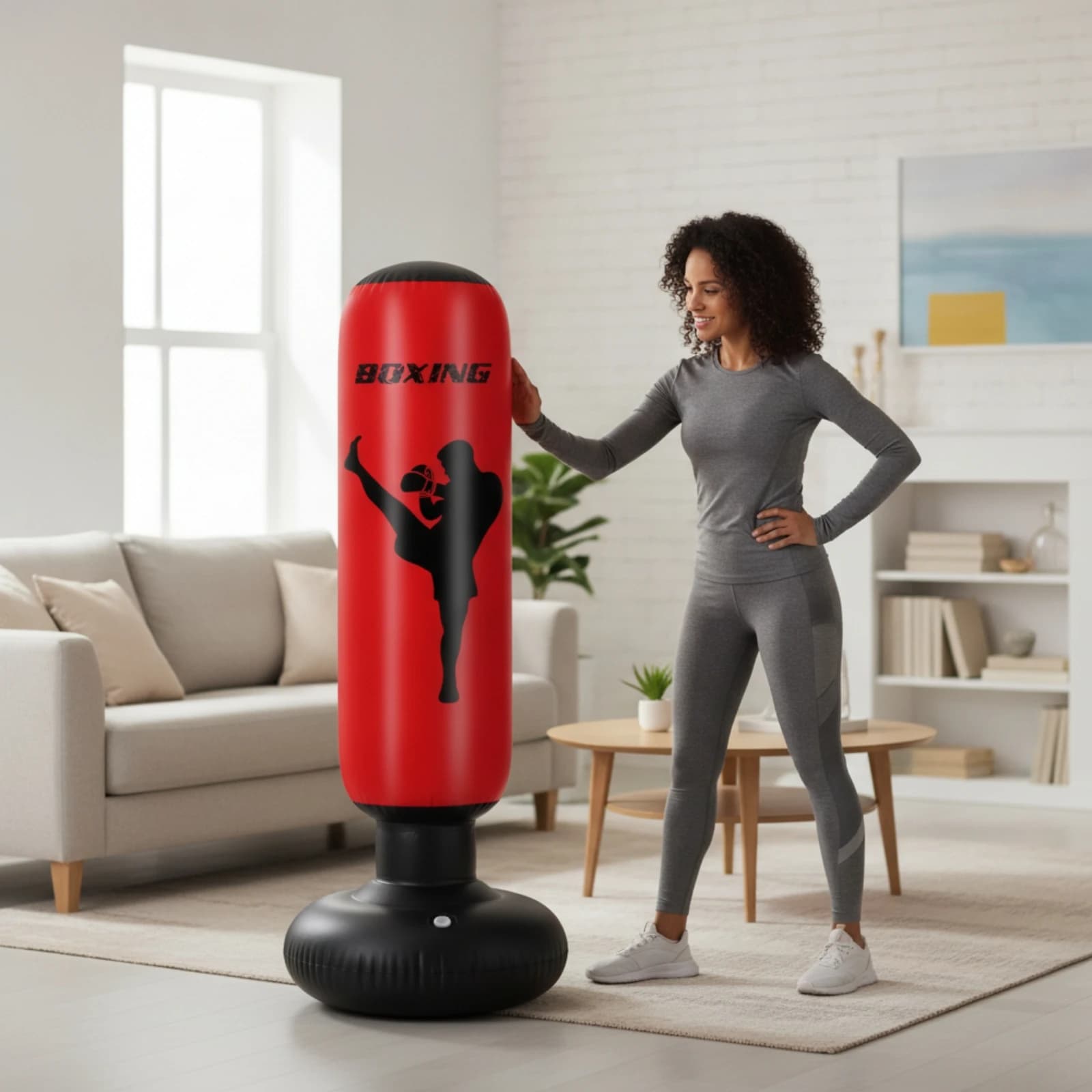 Inflatable Punching Pillar Rebound Inflatable Striking Target Boxing Bag with Stand Thickened PVC Elastic for Beginners