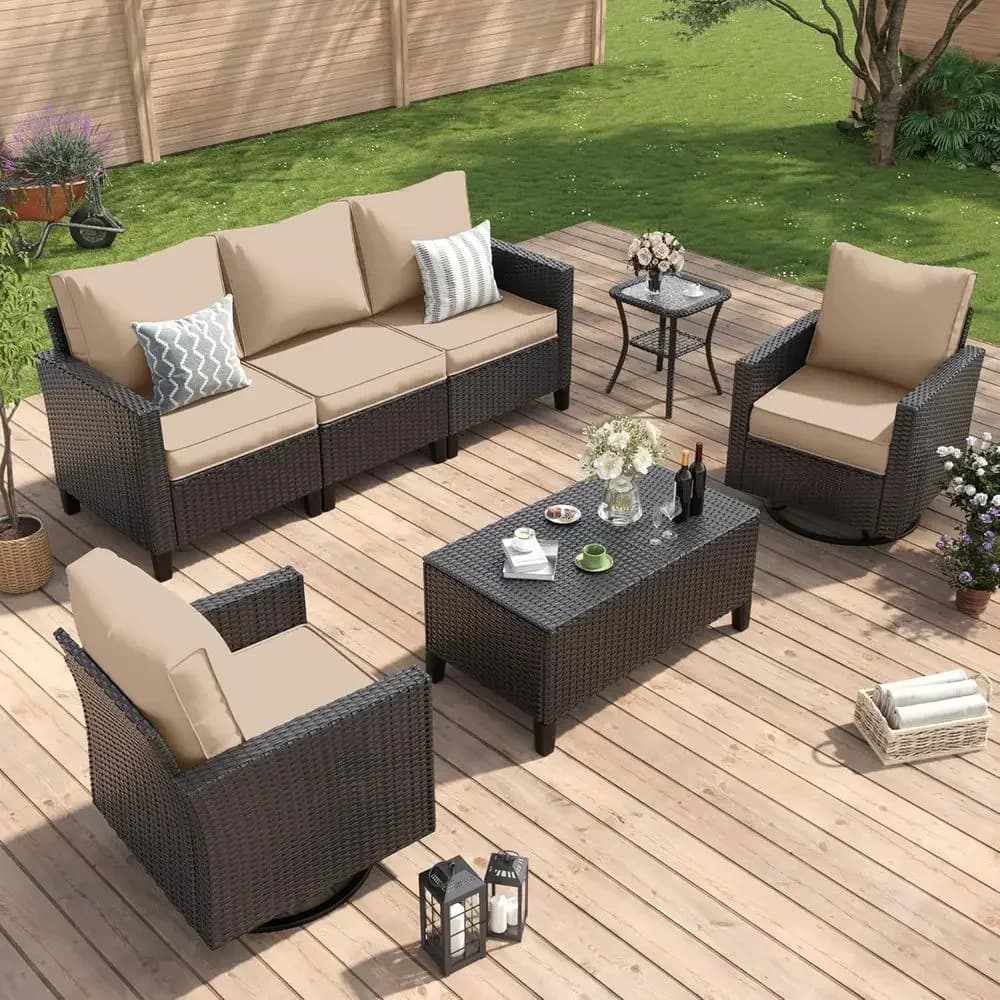 All-Weather Wicker Outdoor Sectional Sofa Set with Swivel Rocker Chairs, Storage Coffee Table, Waterproof Cover for Patio, Deck