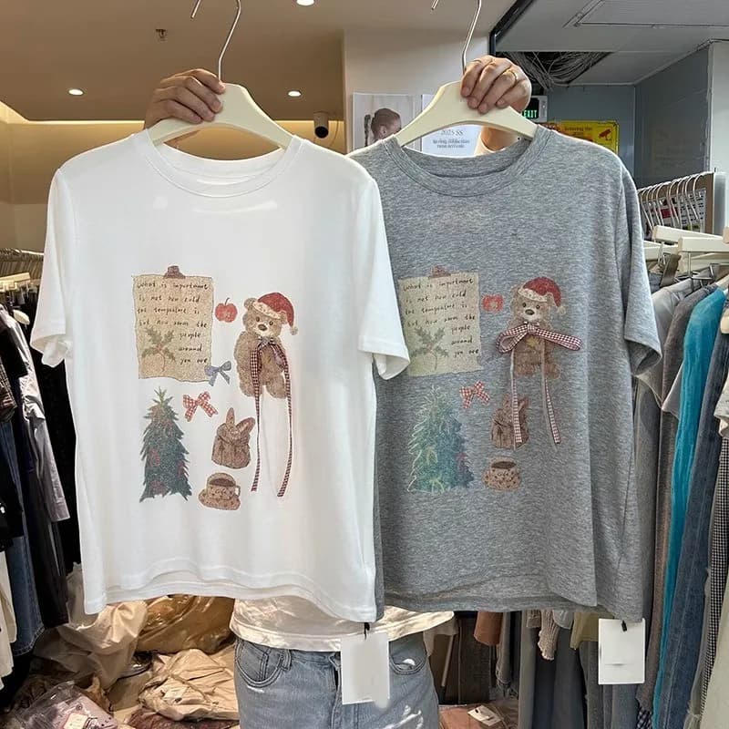 Japanese Cartoon Design Short Sleeve Women's T-shirt Summer Sweet Style Loose Fit Overhead Slimming Age-Defying Base Layer Top