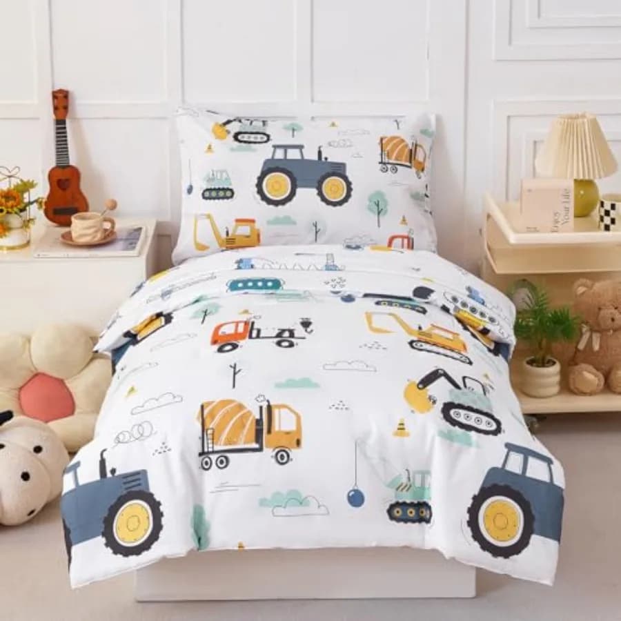 Set Copripiumino Stampato con Motivo Auto, Set Biancheria da Letto 4 Pezzi per Ragazzi, Copripiumino Reversibile con Motivo Trattori per Ragazzi Adolescenti