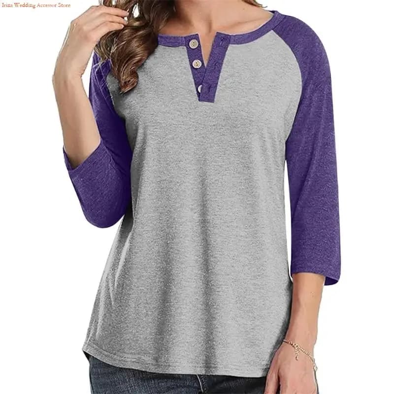 G92D Donna Manica a 3/4 Top a Pannelli Colori Abiti Casual Camicette con Scollo a V Camicie Larghe con Bottoni
